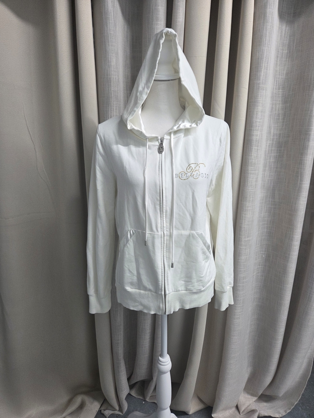Christine Alexander White Zip Hoodie Jacket Bellagio Y2K Fashion McBling Glitz